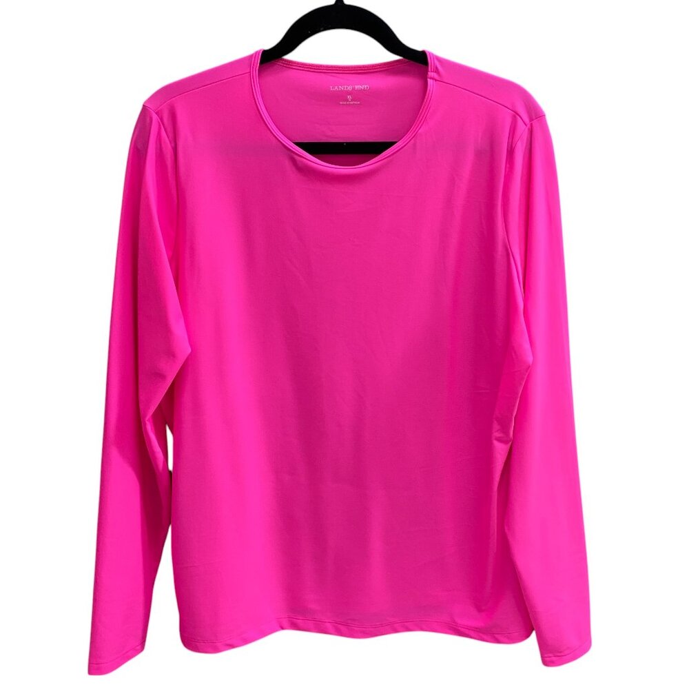 Lands End Long Sleeve Rash Guard Swim Tee Pink Swim Beach Vacation UPF 50+-XL
